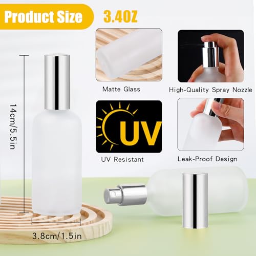 30 Pcs Glass Spray Bottle, 3.4 oz/100 ml Frosted Glass Spray Bottles, Perfume Empty Bottles, Refillable Container for Perfume, Clear Bottle with Sliver Fine Mist Sprayer for Face Body Travel