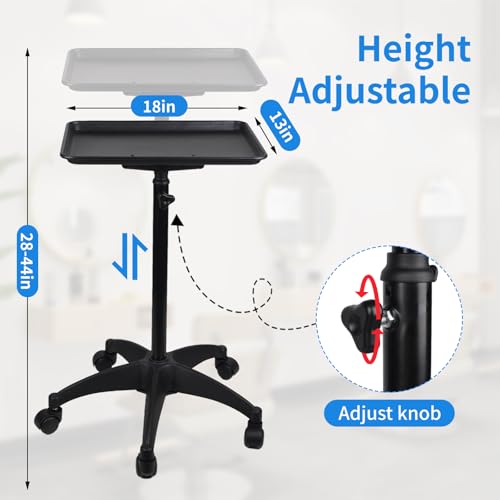 Adjustable Rolling Salon Tray with Wheels - Aluminum