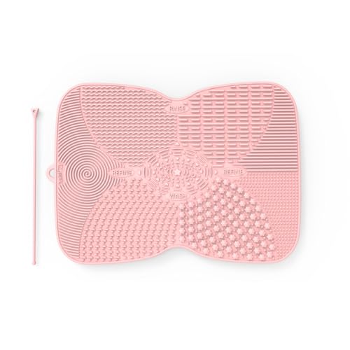 Silicone Makeup Brush Cleaner Pad with Suction Cup, 8 Textures, Stable, Makeup Brush Cleaning Mat (Pink)