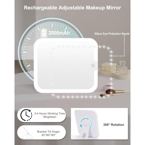 Relavel Makeup Bag with LED Mirror, Makeup Box Travel Train Case with Rechargeable Lighted Mirror, Cosmetic Brush Organizer Storage for Makeup Artists Gifts for Women and Girls, Floral Print