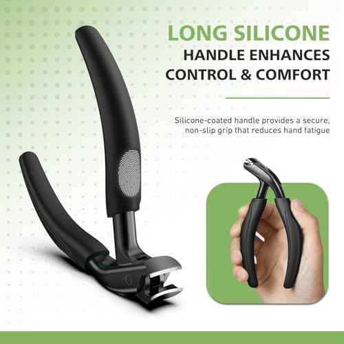 BALUCA Curved Head Toenail Clippers for Seniors for Thick Toenails, Long Handle Toe Nail Clippers with Catcher, German Stainless Steel Angled Nail Clippers with Silicone-Grip - Black