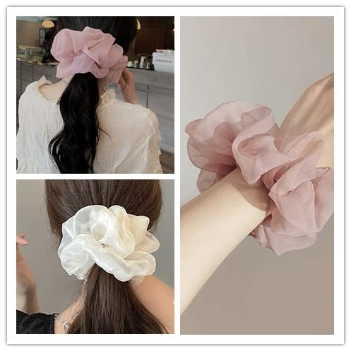 Large satin Scrunchies XL Silk Oversized Scrunchie for Thick long Hair Scrunchy Bobbles Hair Ties Jumbo for Women Girls (chiffon-light weight)