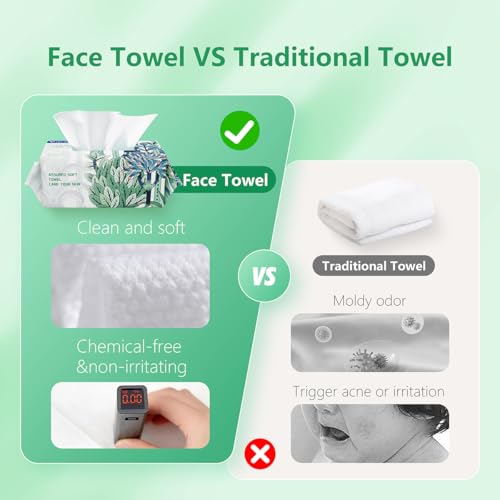 Vuacepe Face Towels Disposable Clean Facial Towels, Soft Cotton Facial Dry Wipes, Disposable Face Towel for Skin Care, Face Towelette Facial Cleansing, Makeup Remover Face Clean Clothes 300 Count