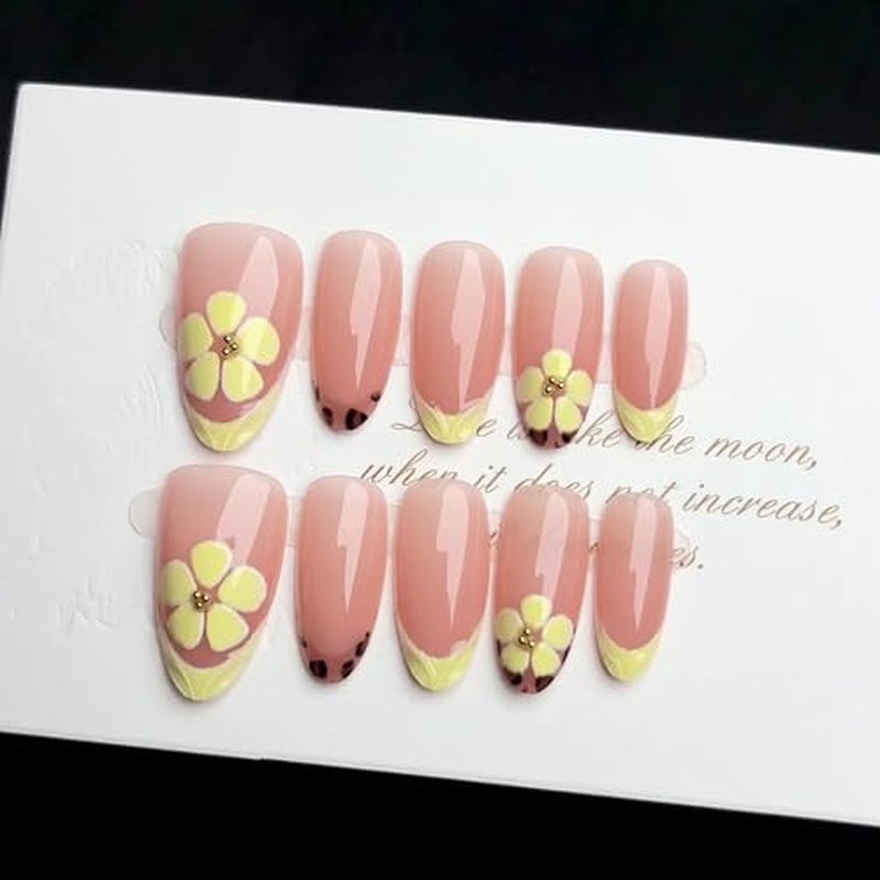 30 Pcs Leopard Print French Tip Press-On Nails with 3D Designs