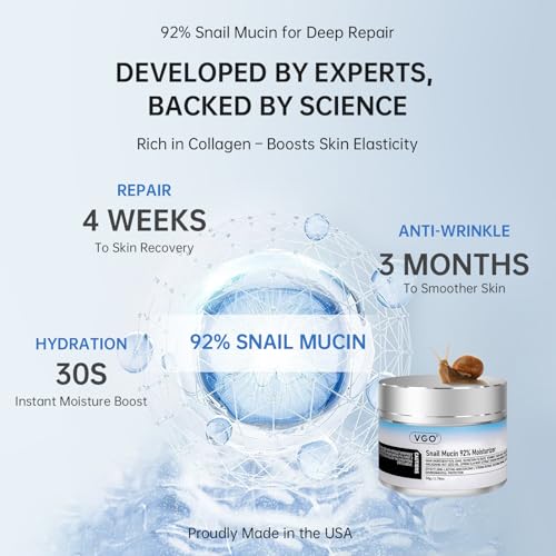 VGO 3 Pack 92% Snail Mucin Moisturizer, Anti Aging, Skin Repair & Hydrating Face Cream with Ceramide & Vitamin E