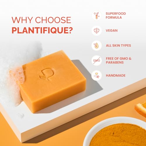 PLANTIFIQUE Kojic Acid Soap for Hyperpigmentation - Turmeric Soap 2 Bars with Hyaluronic Acid, Collagen, Vitamin C for Dark Spots - Face Wash for Women and Men, Vegan Skincare, 160g / 5.64 oz
