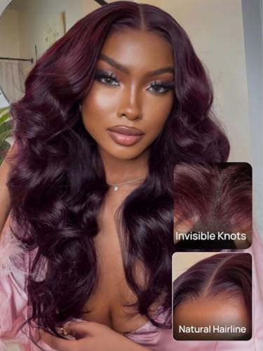 Black Cherry Layered Straight Human Hair Glueless Wig 18in