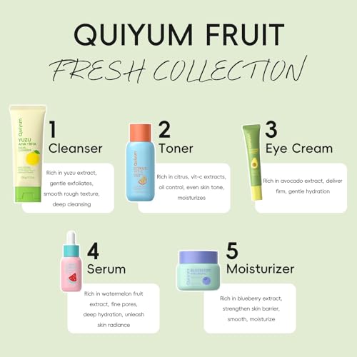 QUIYUM 5-Piece Fruit Skincare Set for Teens & Beginners