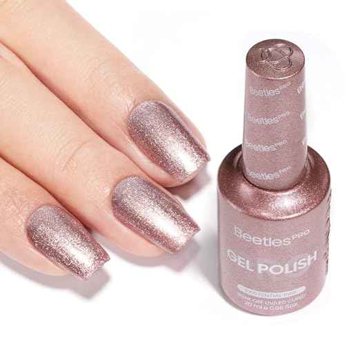 Beetles Pro Shimmer Gel Polish - Existential Pink, Rose Gold Color 20ML Pink Shimmer Gel Polish, UV Nail Lamp Cure Needed Nail Arts Salon-Quality Shine Long Lasting