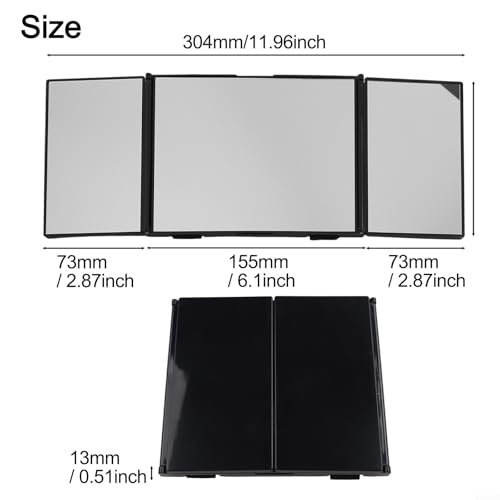 VRTYVEYBB 3-Way Tri-Fold Vanity Mirror 360° Fold-Out for Makeup & Grooming, Portable 6.7 x 6.3 inches, Black