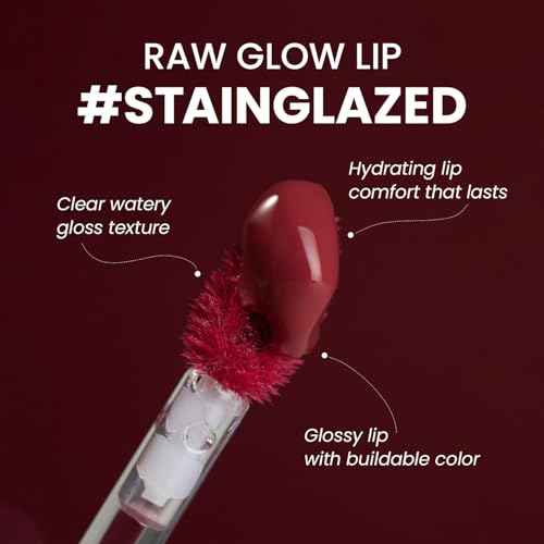 HINCE Raw Glow Lip Tint - Stain Glazed, Glossy Dewy Lip Gloss, Non Sticky & Long Wearing for Natural Glass Glow, Hydrating, Moisturizing Liquid Lipstick, Vegan, 0.13 fl.oz. (BITE, 15)