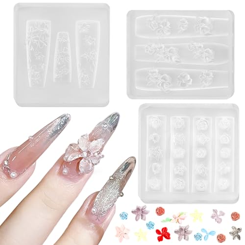 3D Flower Nail Art Silicone Molds - 3pc Reusable Set