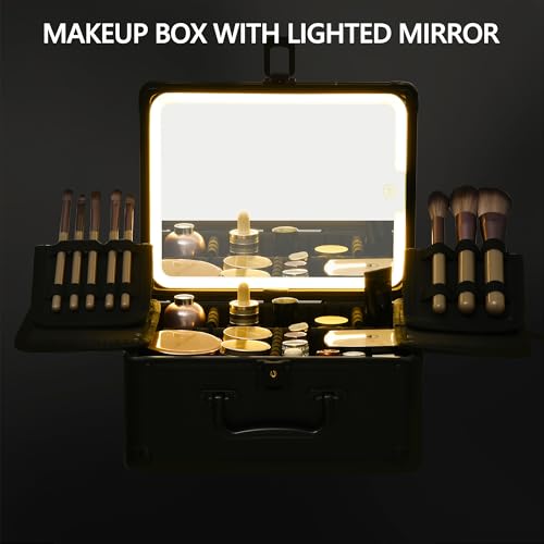 Makeup Case with Lighted Mirror & Brush Holders