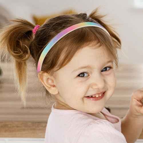 Glitter Headband, 4pcs Plastic Sparkly Cute Non Slip Chunky Hairbands, Thick Bling Confetti Rainbow Hair Bands with Teeth, Little Girls Colorful Hair Accessories