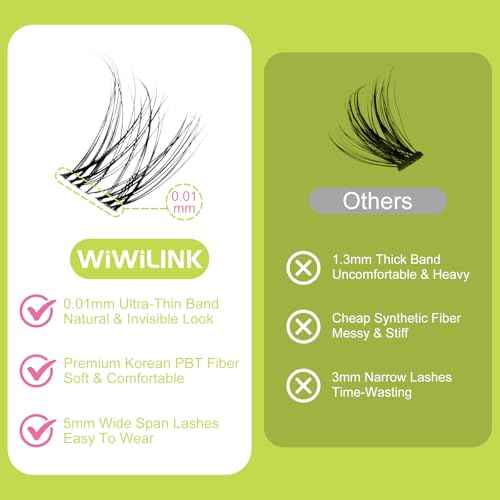 Lash Clusters Kit Natural Venus Cluster Eyelash Extensions Kit 8-16mm Wispy Eyelash Clusters D-curly Individual Eye Lashes Thin Invisible Band DIY Lash Extension Kit G02 by WiWiLINK