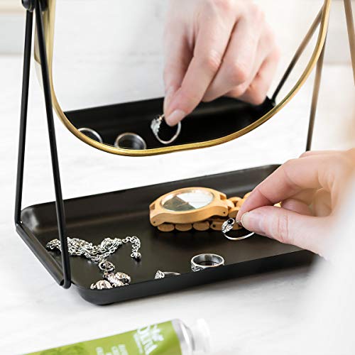 Navaris Vanity Mirror with Tray - Table Top Mirror with Metal Stand and Storage - 7" x 9" Mirror Size - for Makeup, Tabletop, Desk - Gold Finish