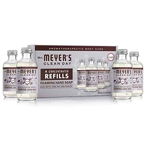 Mrs. MEYER'S CLEAN DAY Foaming Hand Soap Concentrated Refills, 4 Concentrated Refills (2 Fl. Oz each), Lavender Scent, Makes 40 Fl. Oz. of Foaming Soap Total