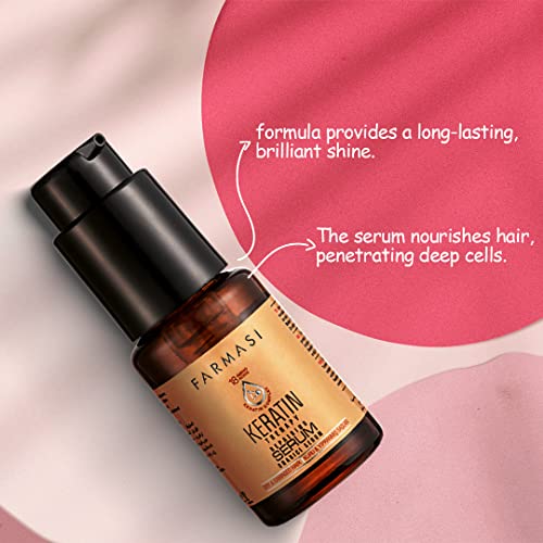FARMASi Keratin Therapy Repairing Hair Serum, Heat Protection & Shine Support for Dry Damaged Hair, Lightweight Smoothing Care, 1 fl oz