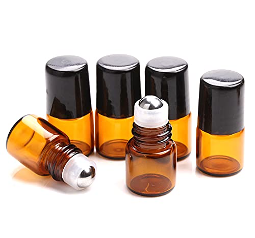 Furnido 25 Pack 1ml Amber Glass Roll-On Bottles for Essential Oils