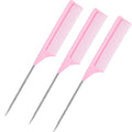 Pink Carbon Fiber Hair Comb with Metal Rat Tail - 9 Inch Styling Tool