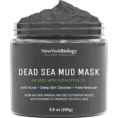 New York Biology Dead Sea Mud Mask for Face and Body Infused with Eucalyptus with 3 pcs Face Mask Brush Applicators - Spa Quality Pore Reducer for Acne, Blackheads and Oily Skin
