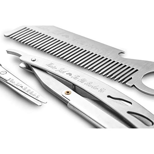Straight Razor Kit - Complete Straight Razors for Men Kit with Beard Scissors & Metal Comb - Barber Razor for Men - 10 Extra Straight Edge Razor Blades for Shaving - Premium Polished Stainless Steel