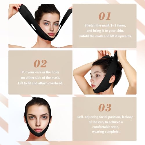 Reusable V Line Lifting Mask with Chin Strap - Black Facial Contouring Support