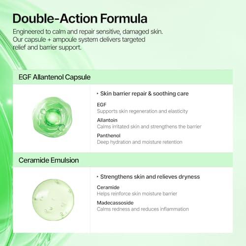 EGF Allantenol Repair Ampoule, Hydrating and Barrier Support, Centella Asiatica, Hyaluronic Acid & Ceramides, Soothing Ampoule for Sensitive Skin, Brightening Recovery Serum, 1.01 fl oz