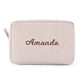 MT WORLD Personalized Cosmetic Bag for Women Girls Brown Seersucker Makeup Organizer