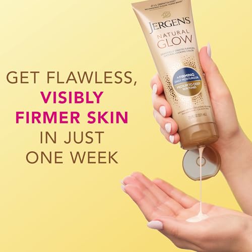 Jergens Natural Glow +FIRMING Self Tanner Body Lotion for Medium to Deep Skin Tone 2 Pack, 7.5oz