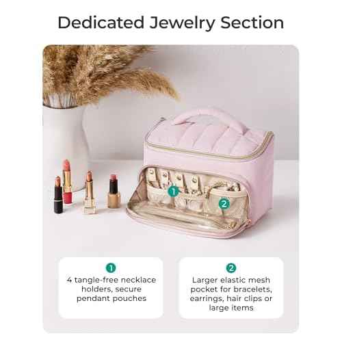 BAGSMART Travel Makeup Bag with Jewelry Organizer, Portable Make Up Bag, Puffy Wide-Opening Cosmetic Storage Pouch for Women¡¯s Toiletries and Travel Essentials (Black)