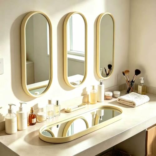 3-Piece Wall Mirror Set with Gold Frame, 12x4.7 inches