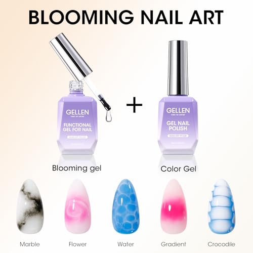 GELLEN 2pcs 18ml Blooming Gel for Nail, Clear Blooming Gel Nail Polish for Nail Art, Easy to Design Marble Watercolor Gradient For Nails, Cure with UV Led Lamp, Non-toxic Long Wear Fade-Resistant