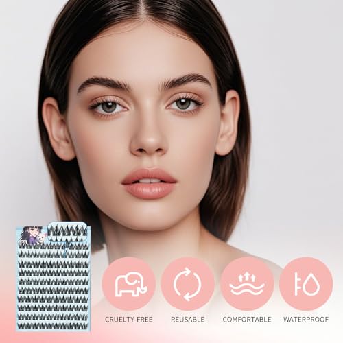 Self Adhesive Lashes, 100Pcs Self Adhesive Eyelash Clusters, Wispy C-curly Cluster Eyelash extensions 10MM Individual Lashes, No Glue Needed, Natural Look, 10MM