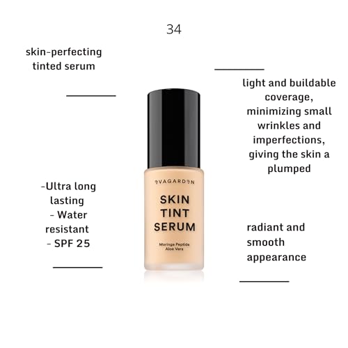EVAGARDEN Skin Tint Serum - 34 Cream - Liquid Foundation Makeup - Tinted Foundation with SPF 25 - Water-Resistant Cream Foundation Make Up - 1 oz