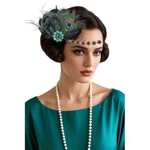 BABEYOND Flapper Headpiece for Women - 1920s Headband Roaring 20s Great Gatsby Accessories Rhinestone Feather Hair Clip
