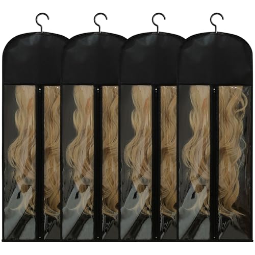 Jonley Extra Long Wig Storage Bags - 4 Pack with Hanger, 31.5in