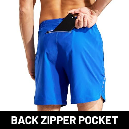 MIER Men's Running Shorts 7" Quick Dry Gym Athletic Workout Shorts with Zipper Pockets