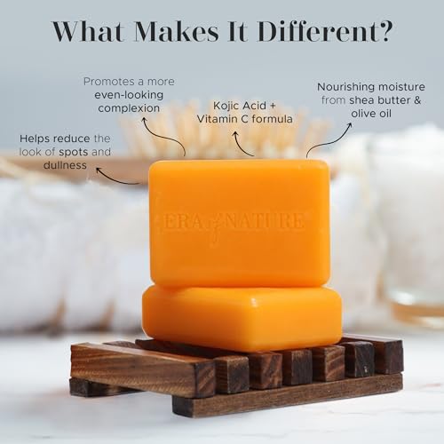 era of nature Turmeric Kojic Acid Soap with Vitamin C ? Gentle Brightening Bar for Face Underarms Bikini Area and Body ? Moisturizing Shea Butter ? 2 Pack 200g