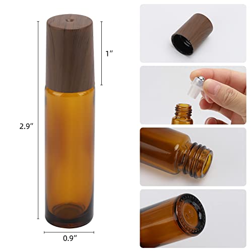 12 Pack Amber Glass Roller Bottles - 10ml Essential Oil & Perfume