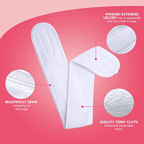 Extra Long Terry Cloth Spa Headband - 3-Pack, Adjustable Fit