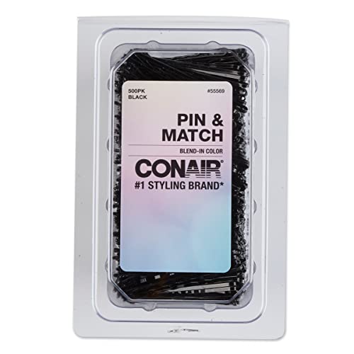 Conair Bobby Hair Pins, Black Bobby Pins in Storage Tub, 500 Pack