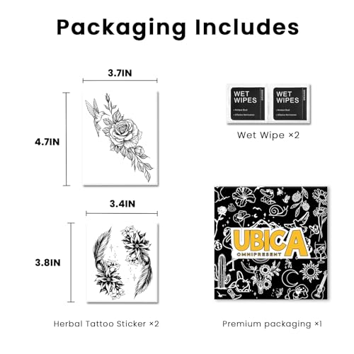 Semi Permanent Tattoos, 2 Sheets Realistic Temporary Tattoos for Women, Fake Tattoo for Ankle Arm Waist, Waterproof No Reflective, Lasts 2 Weeks (Hummingbird floral & Feather Flower Designs)