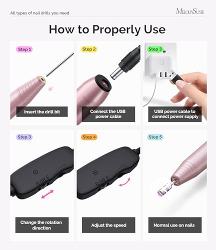 MelodySusie USB Nail Drill PC120I - Macaron Pink, Portable Electric Nail File for All Nail Types