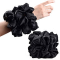 Black Silk Scrunchies Large 6 Pack - Satin Hair Ties