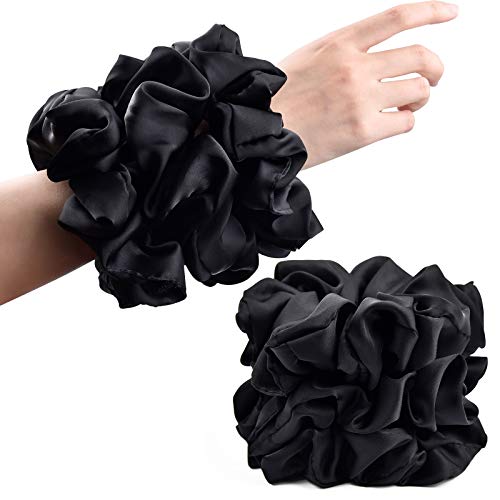 Black Silk Scrunchies Large 6 Pack - Satin Hair Ties