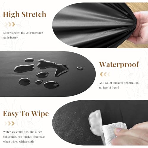 Leather Massage Table Cover Wipeable Covers for Massage Table Waterproof Vinyl Replacement Bed Cover Protector for Lash/Spa (Black, 1)