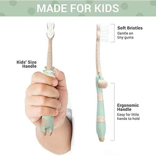 ROARex¢ç All-Natural Eco Friendly Kids Toothbrush Made from Plants - Giraffe 4-36m - Baby to Toddler - Mint/Rose - 4pk | 1% for The Planet Product