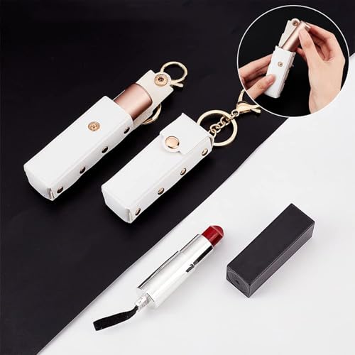 3-Pack Leather Lipstick Holder with Metal Hook Clip