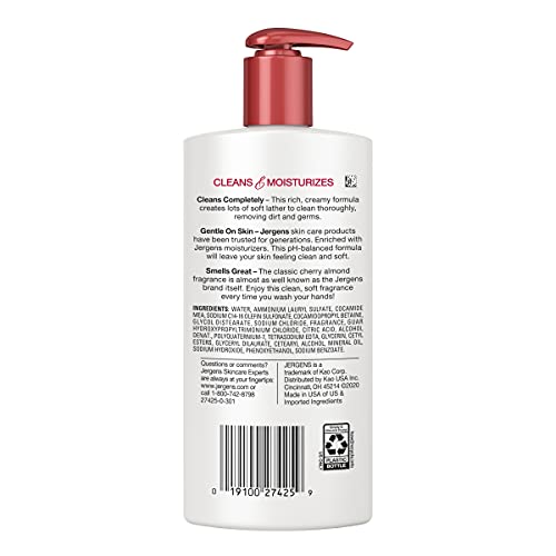 Jergens Extra Moisturizing Hand Soap, Liquid Hand Soap Refill Cherry Almond Scent, Hand Wash For Dry Hands, 15 Ounces